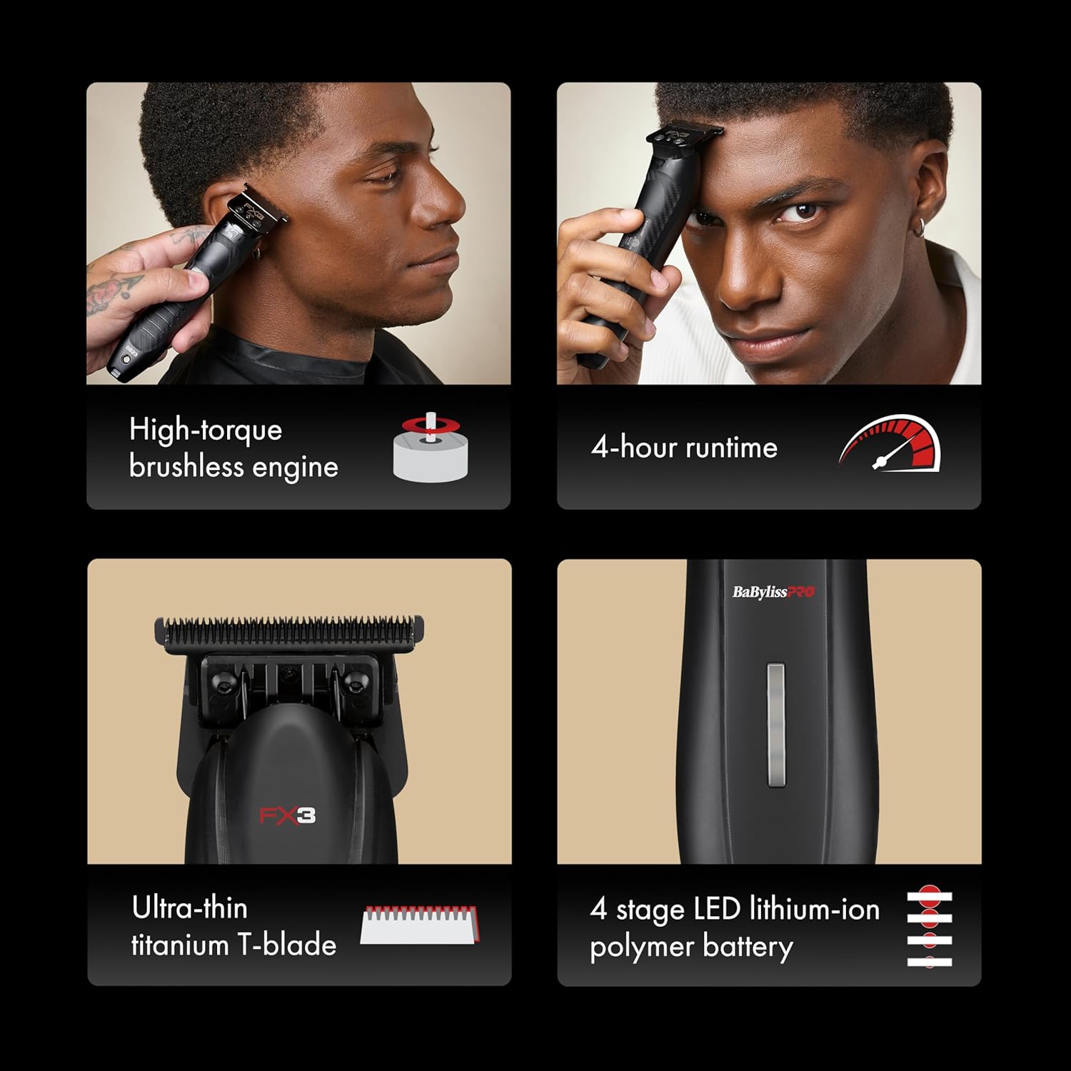 BaBylissPro FX3 Black Professional High-Torque Cordless Trimmer