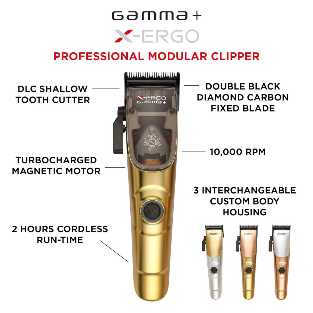 Gamma+ X-Ergo Professional Modular Hair Clipper With Magnetic Motor