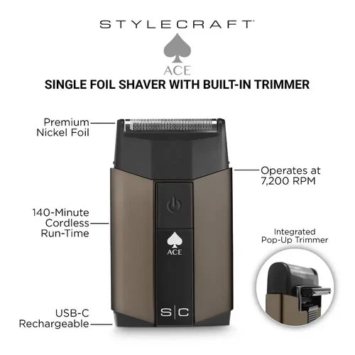 StyleCraft Ace Single Foil Shaver w/ Built-In Trimmer